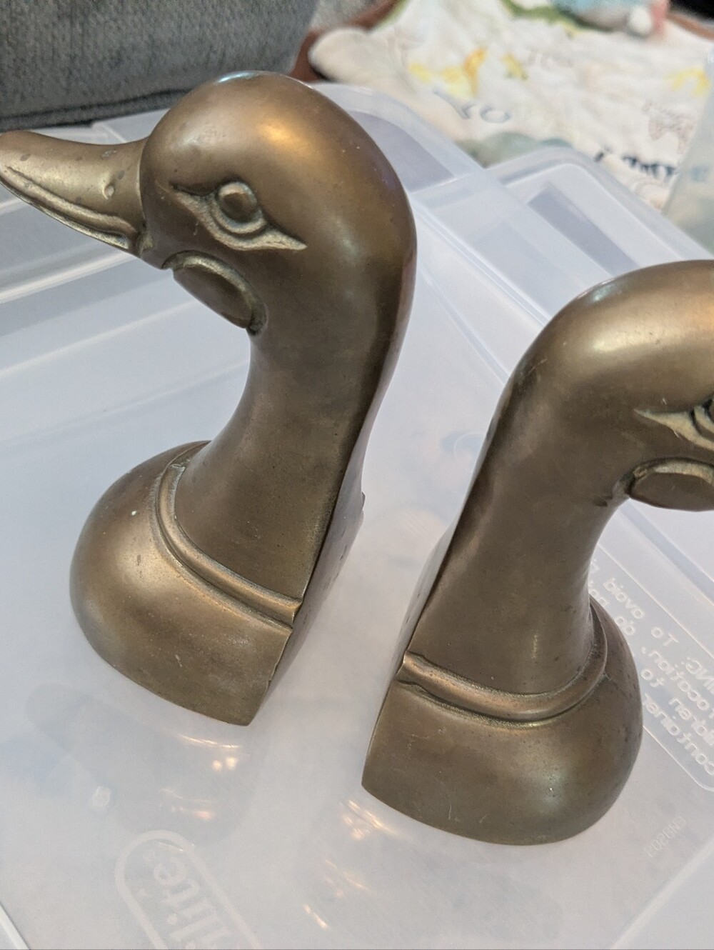 Vintage 80's Brass Duck Head Bookends - Pair